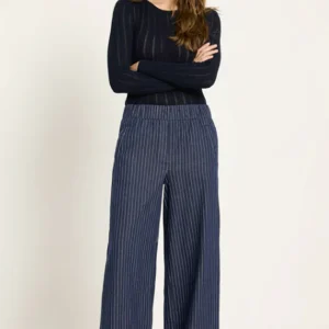Broek streep navy wit