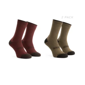 2-Pack Merino Wol Winter Fietssokken - Bordeaux/Bruin