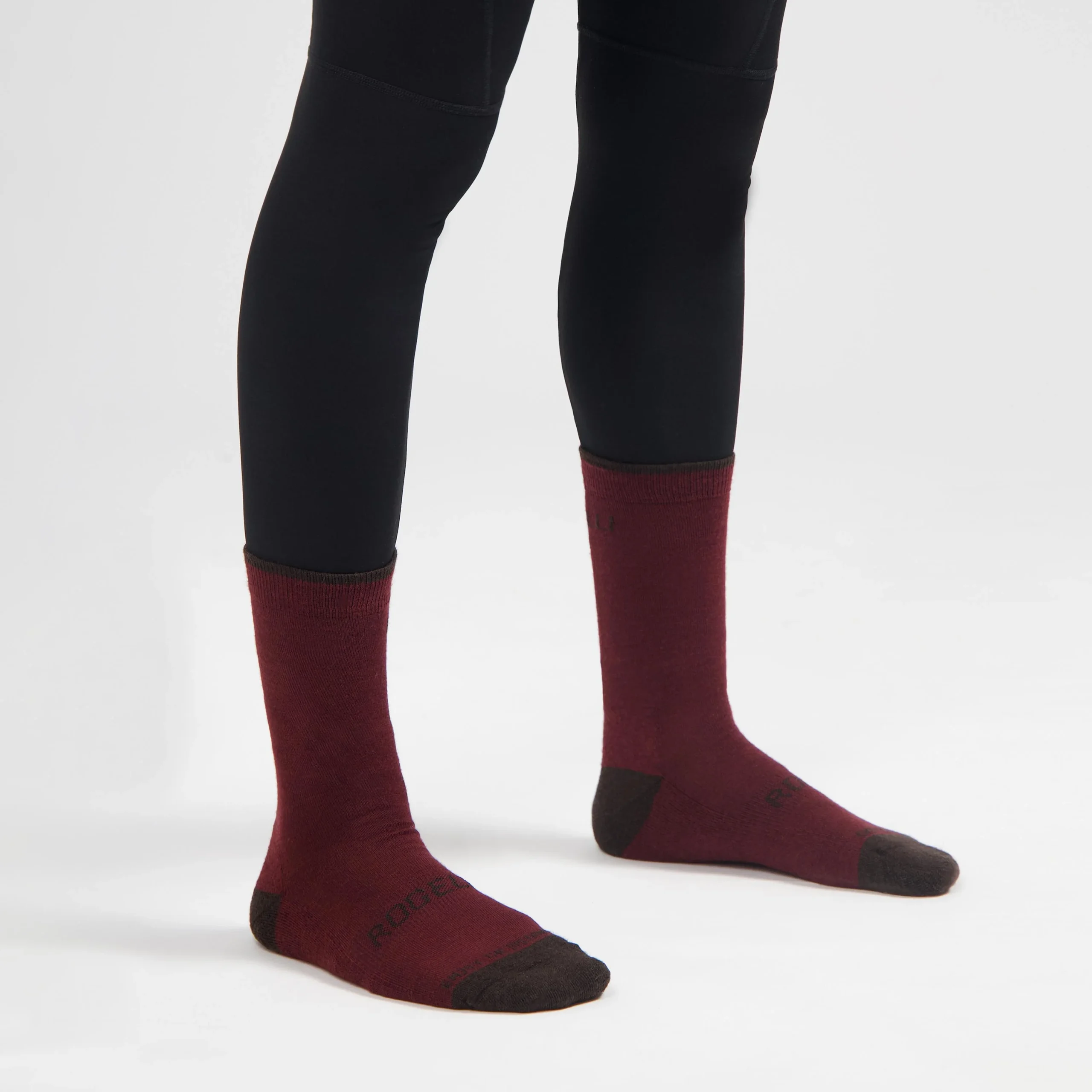 2-Pack Merino Wol Winter Fietssokken - Bordeaux/Bruin - Afbeelding 5