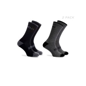 2-Pack Merino Wol Winter Fietssokken - Zwart/Grijs