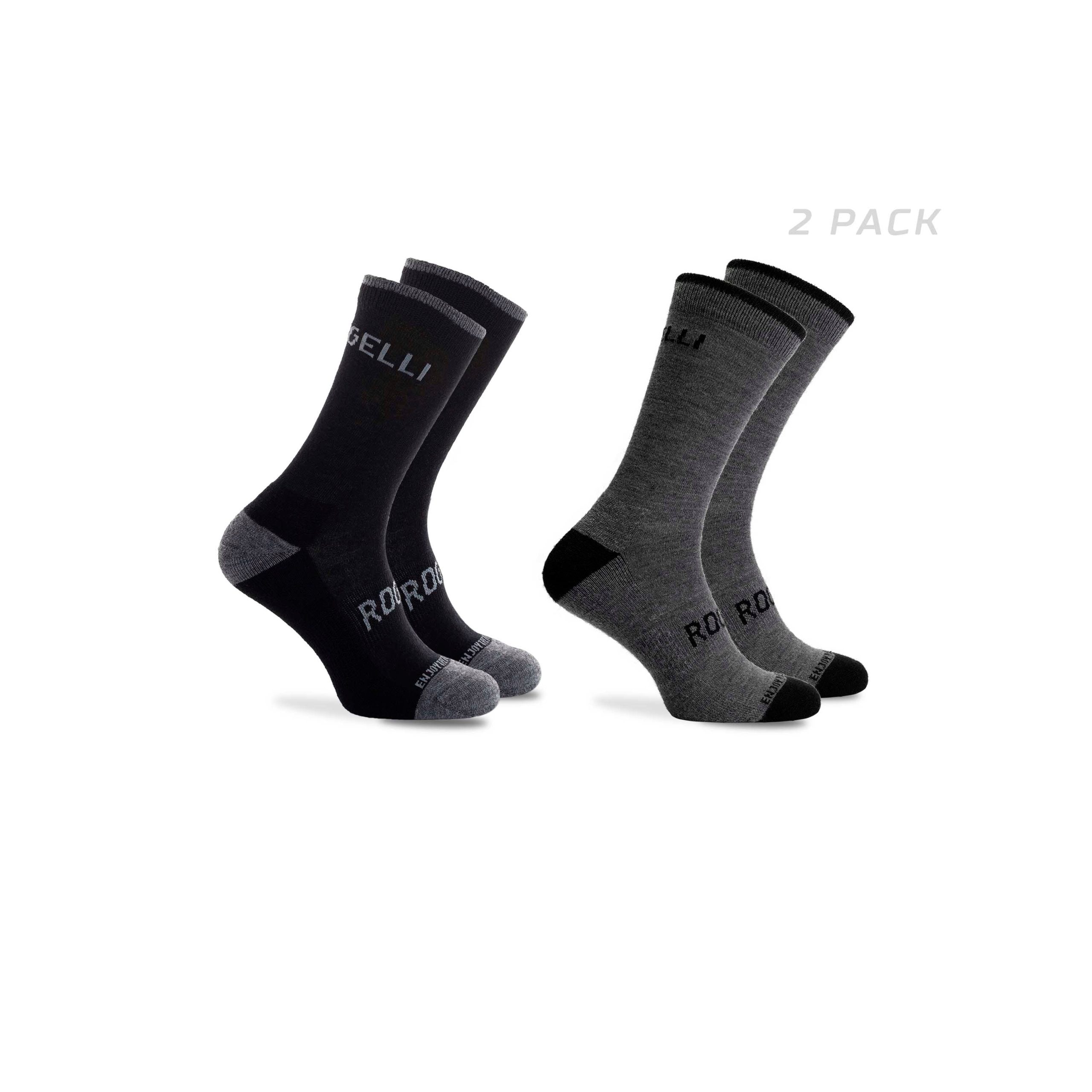 2-Pack Merino Wol Winter Fietssokken - Zwart/Grijs