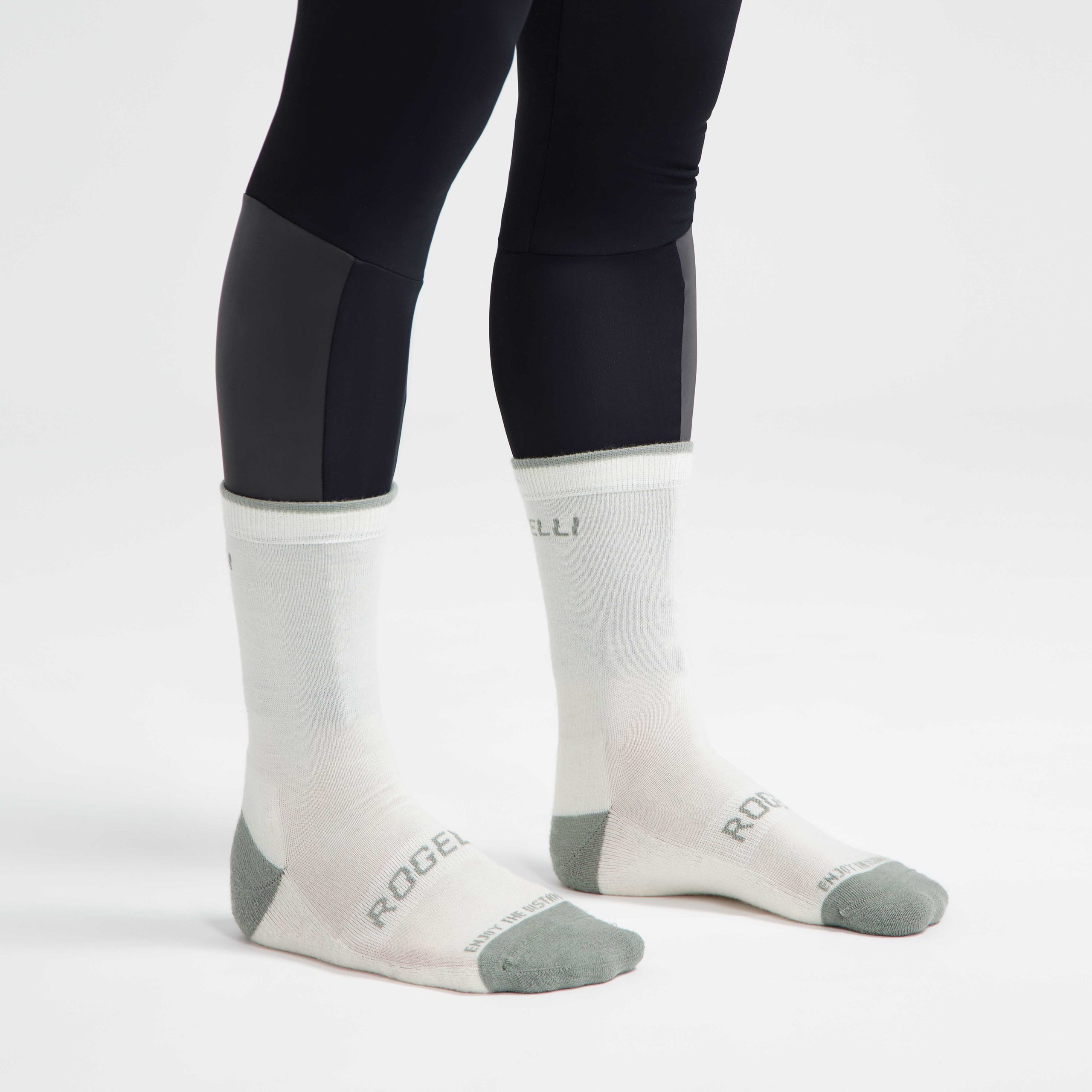 2-Pack Merino Wol Winter Fietssokken - Legergroen/Taupe - Afbeelding 3