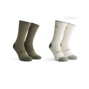 2-Pack Merino Wol Winter Fietssokken - Legergroen/Taupe