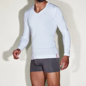 Witte Slim Fit Longsleeve V-Hals Chalk White